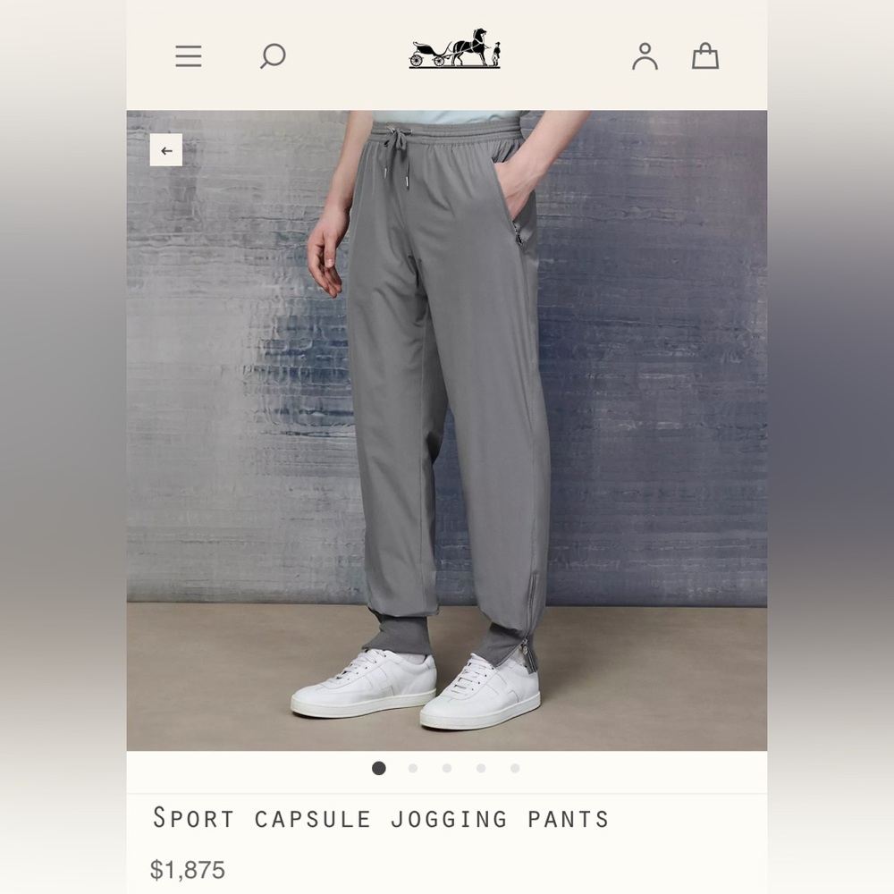 Hermes $1875 Sport Capsule jogging pants (Light Grey). 100% authentic